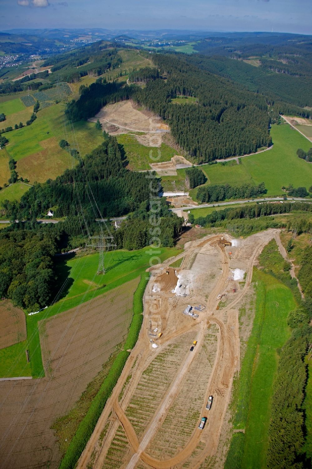 Olsberg from the bird's eye view: Expansion of the motorway A46 motorway between Olsberg and Meschede in the Sauerland district in the state of North Rhine-Westfalene,