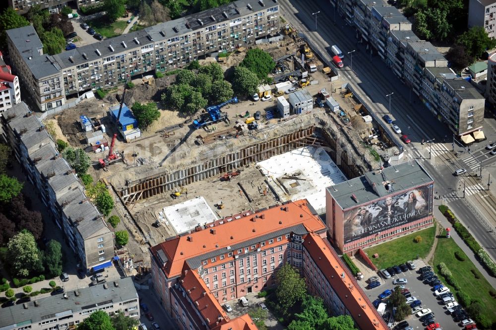 WROCLAW - BRESLAU from above - View of the reconstruction and expansion of the campus of Wroclaw University of Technology / Breslau in Lower Silesia in Poland. Its an autonomous technical university in Wroc?aw, Poland. With buildings dispersed throughout the city, its main facilities are gathered at a central location near Plac Grunwaldzki, alongside the Oder River