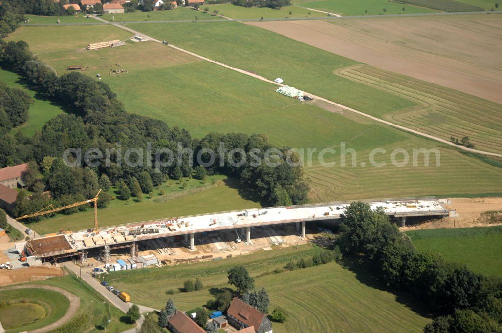 Aerial image Löbau - Blick auf den Ausbau der B 178 an der Ortsumfahrung Löbau im Landkreis Görlitz in Sachsen. Im Zuge des Bauvorhabens B 178 Neuverlegung zwischen der BAB A 4 und der Bundesgrenze D / PL errichtet die Hentschke Bau GmbH die Neubaustrecke der B 178. Kontakt: Hentschke Bau GmbH, Tel. +49 (0) 359 167 030,