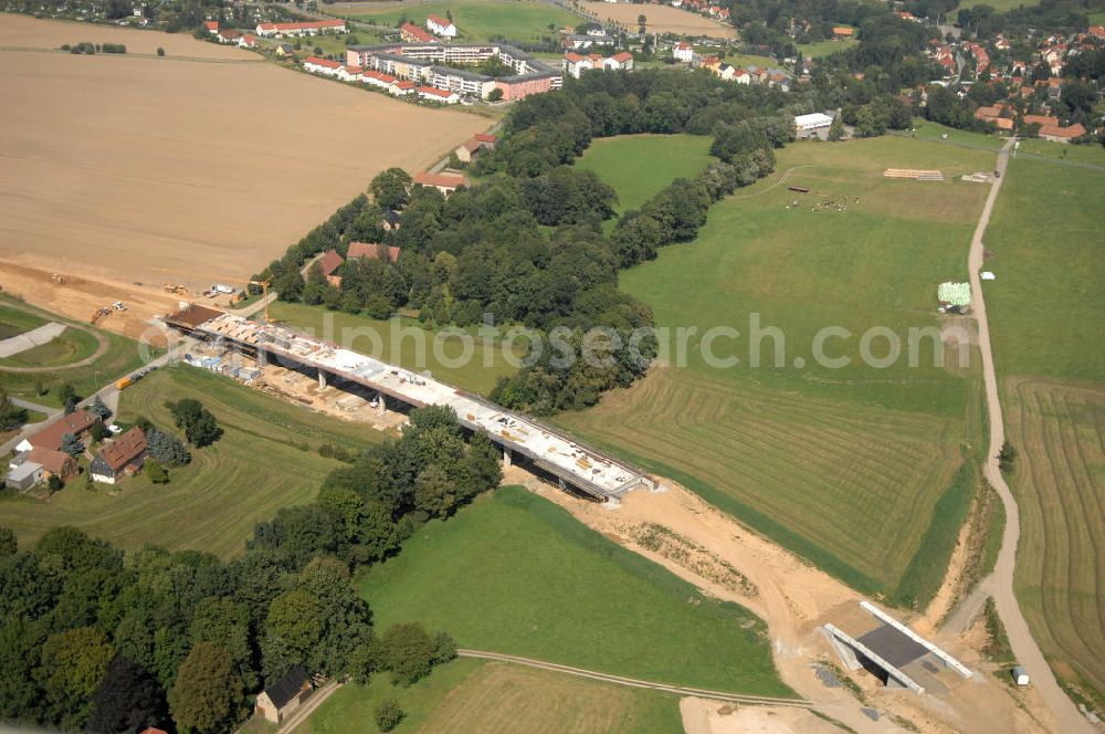 Löbau from above - Blick auf den Ausbau der B 178 an der Ortsumfahrung Löbau im Landkreis Görlitz in Sachsen. Im Zuge des Bauvorhabens B 178 Neuverlegung zwischen der BAB A 4 und der Bundesgrenze D / PL errichtet die Hentschke Bau GmbH die Neubaustrecke der B 178. Kontakt: Hentschke Bau GmbH, Tel. +49 (0) 359 167 030,