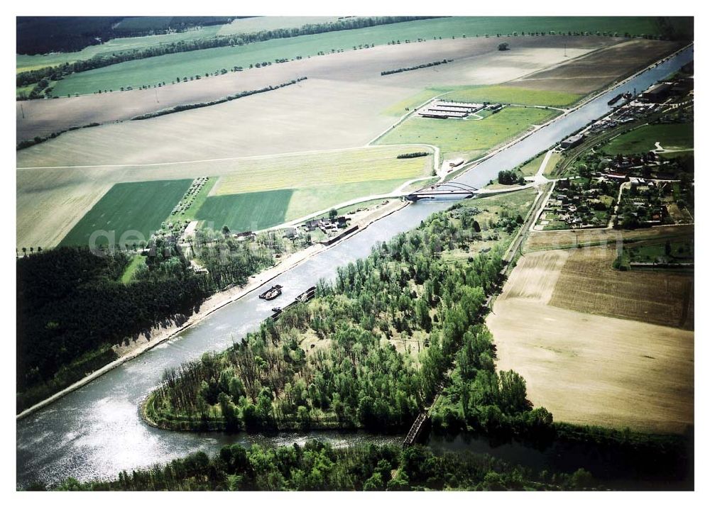 Niegripp / Sachsen-Anhalt from the bird's eye view: Ausbau des Elbe-Havel-Kanales bei Niegripp östlich von Hohenwarthe in Sachsen-Anhalt. Ein Projekt des Wasserstraßen-Neubauamt Magdeburg Frau Roskoden, Kleiner Werder 5c, 39114 MAGDEBURG Tel.: 0391-5352168