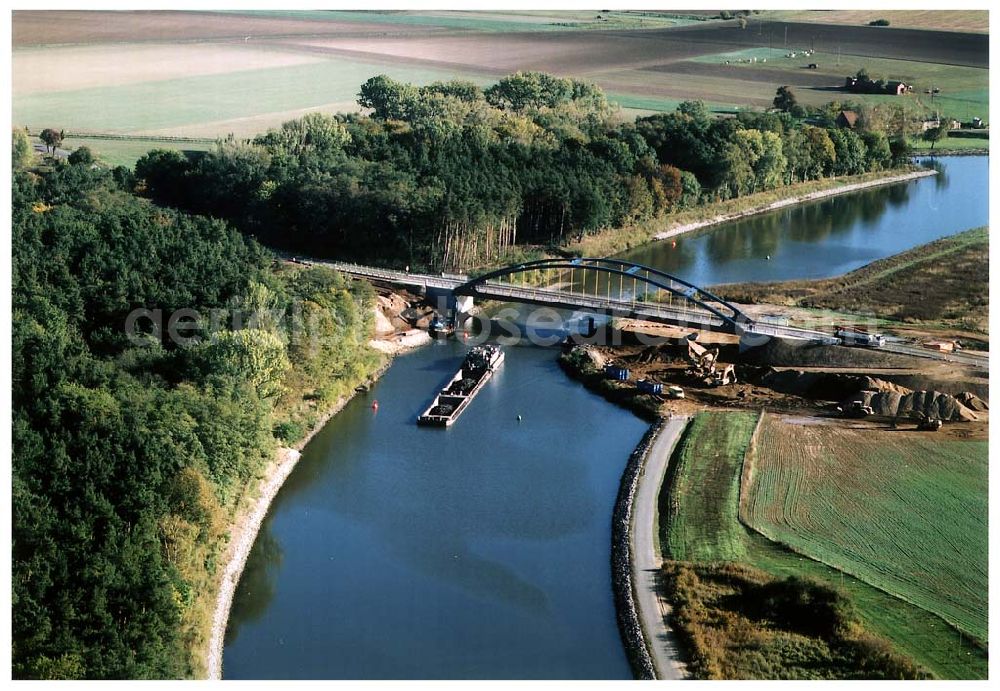 Burg / Sachsen-Anhalt from the bird's eye view: Ausbau des Elbe-Havel-Kanales an der nördkichen Stadtgrenze von Burg in Sachsen-Anhalt.