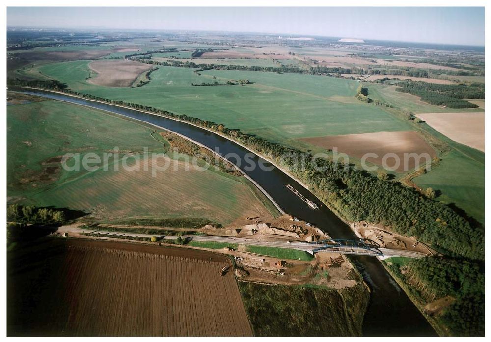 Aerial photograph Burg / Sachsen-Anhalt - Ausbau des Elbe-Havel-Kanales an der nördkichen Stadtgrenze von Burg in Sachsen-Anhalt.