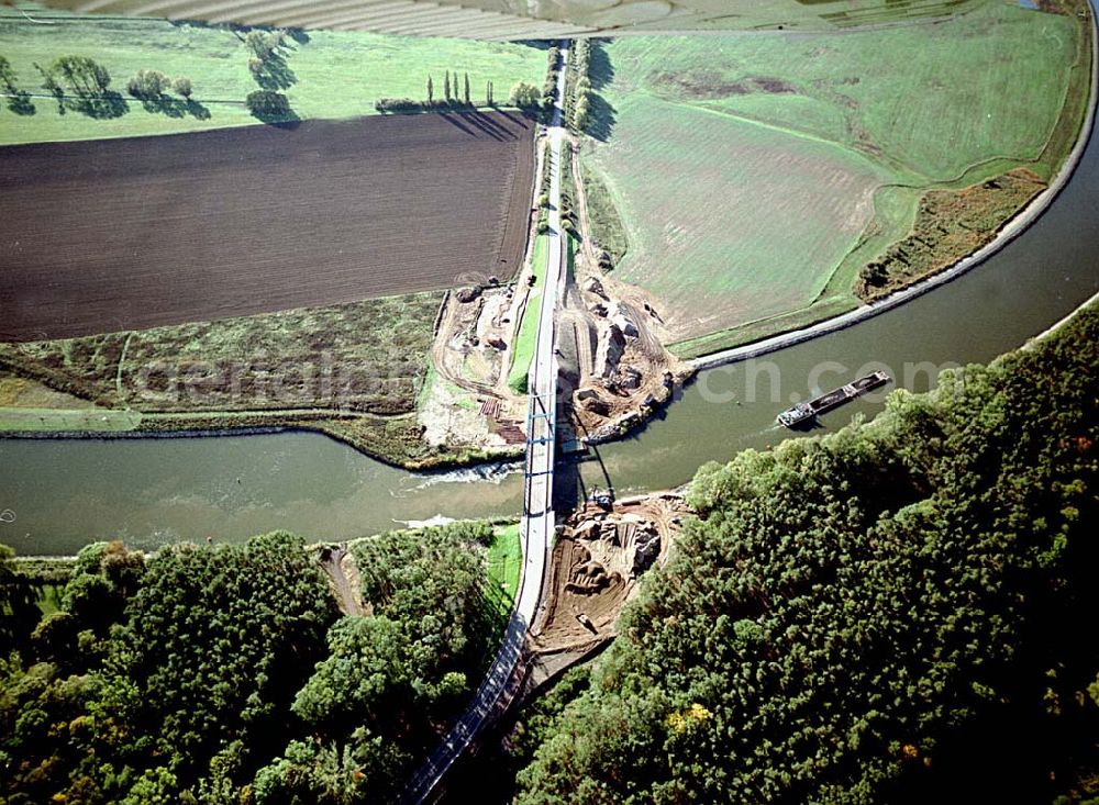 Burg / Sachsen-Anhalt from the bird's eye view: Ausbau des Elbe-Havel-Kanales an der nördkichen Stadtgrenze von Burg in Sachsen-Anhalt.