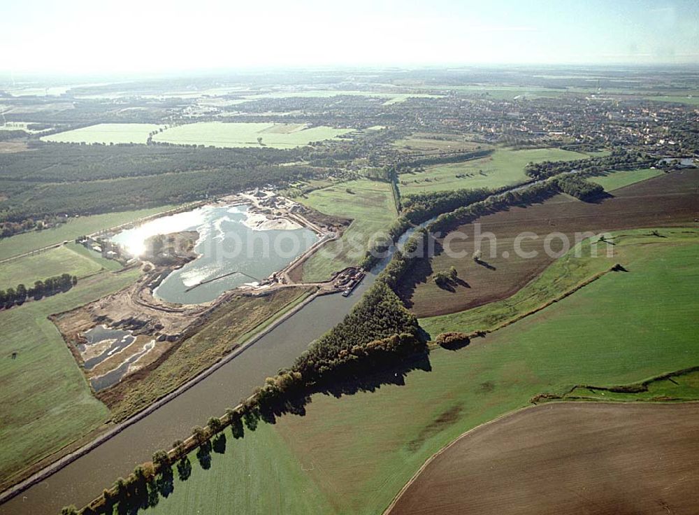 Aerial photograph Burg / Sachsen-Anhalt - Ausbau des Elbe-Havel-Kanales an der nördkichen Stadtgrenze von Burg in Sachsen-Anhalt.