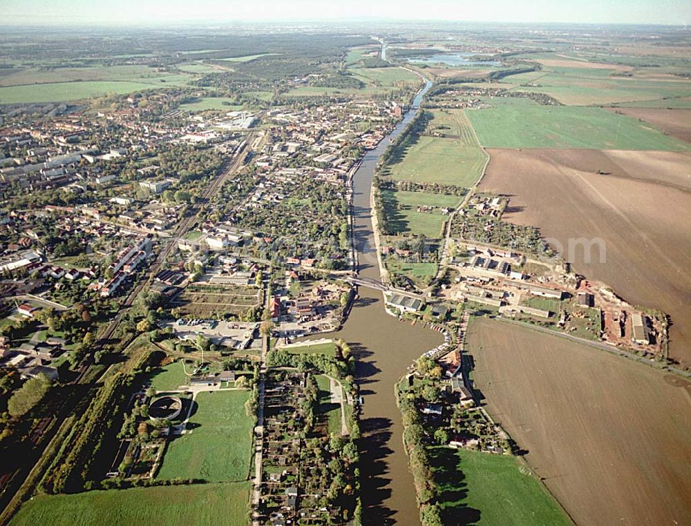 Aerial image Burg / Sachsen-Anhalt - Ausbau des Elbe-Havel-Kanales an der nördlichen Stadtgrenze von Burg in Sachsen-Anhalt.