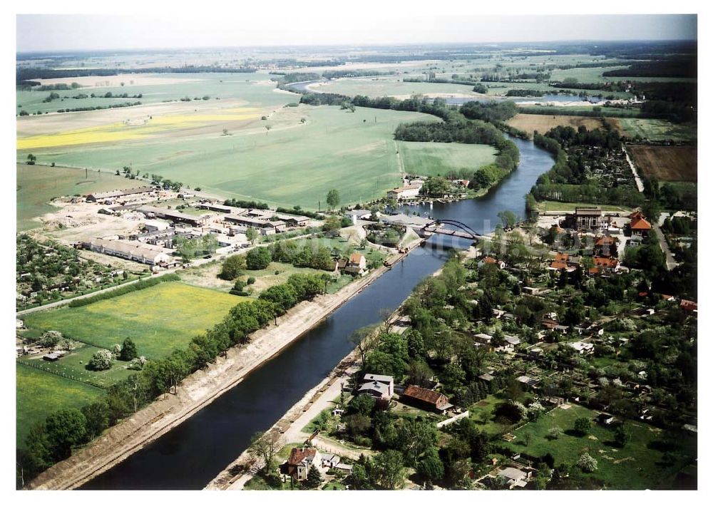 Aerial image Burg / Sachsen-Anhalt - Ausbau des Elbe-Havel-Kanales am nördlichen Stadtrand von Burg in Sachsen-Anhalt. Ein Projekt des Wasserstraßen-Neubauamt Magdeburg Frau Roskoden, Kleiner Werder 5c, 39114 MAGDEBURG, Tel.: 0391-5352168