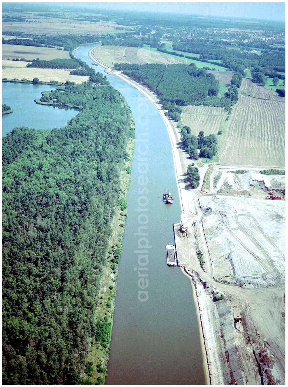 Aerial image Burg - 30.06.2004; Blick auf den Elbe - Havelkanal zwischen Zerben und Burg, vorbei an Ihleburg und Parchau