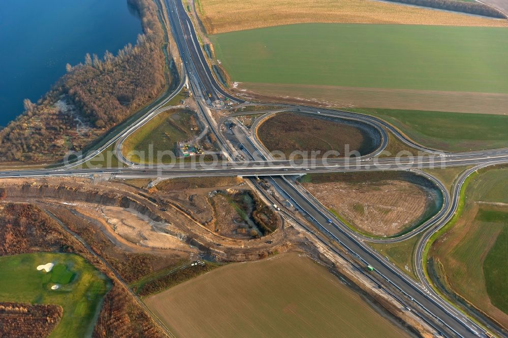 Duisburg from the bird's eye view: Expansion and extension of the motorway junction Cross B288 and A59 south of Duisburg in North Rhine-Westphalia