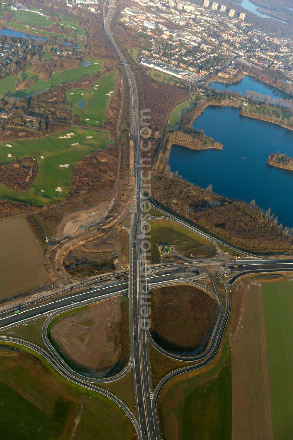 Aerial image Duisburg - Expansion and extension of the motorway junction Cross B288 and A59 south of Duisburg in North Rhine-Westphalia