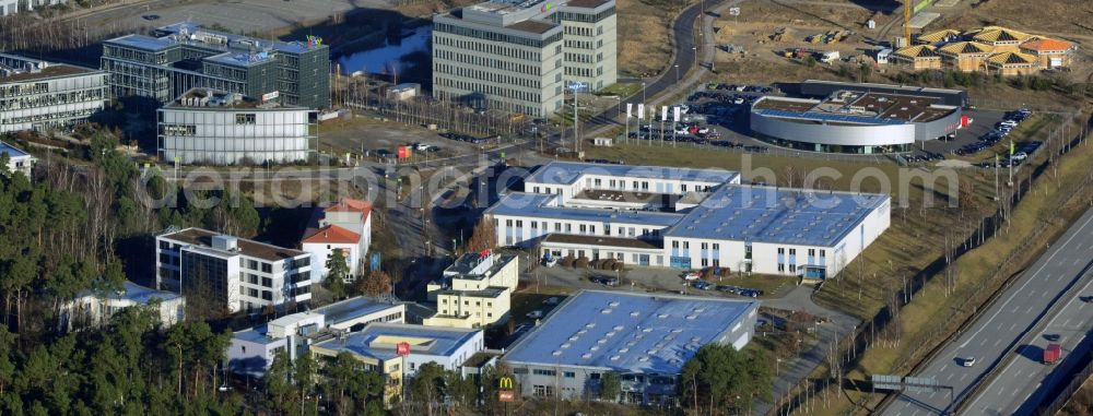 Aerial image Kleinmachnow OT Dreilinden - The expansion of the commercial site Europarc Dreilinden Kleinmachnow OT Dreilinden in Brandenburg