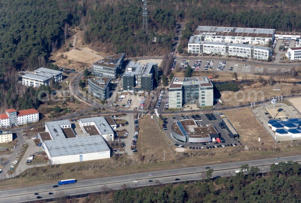 Aerial image Kleinmachnow - The expansion of the commercial site Europarc Dreilinden Kleinmachnow OT Dreilinden in Brandenburg. The Business Campus EUROPARC DREILINDEN serves more than 80 companies the company headquarters