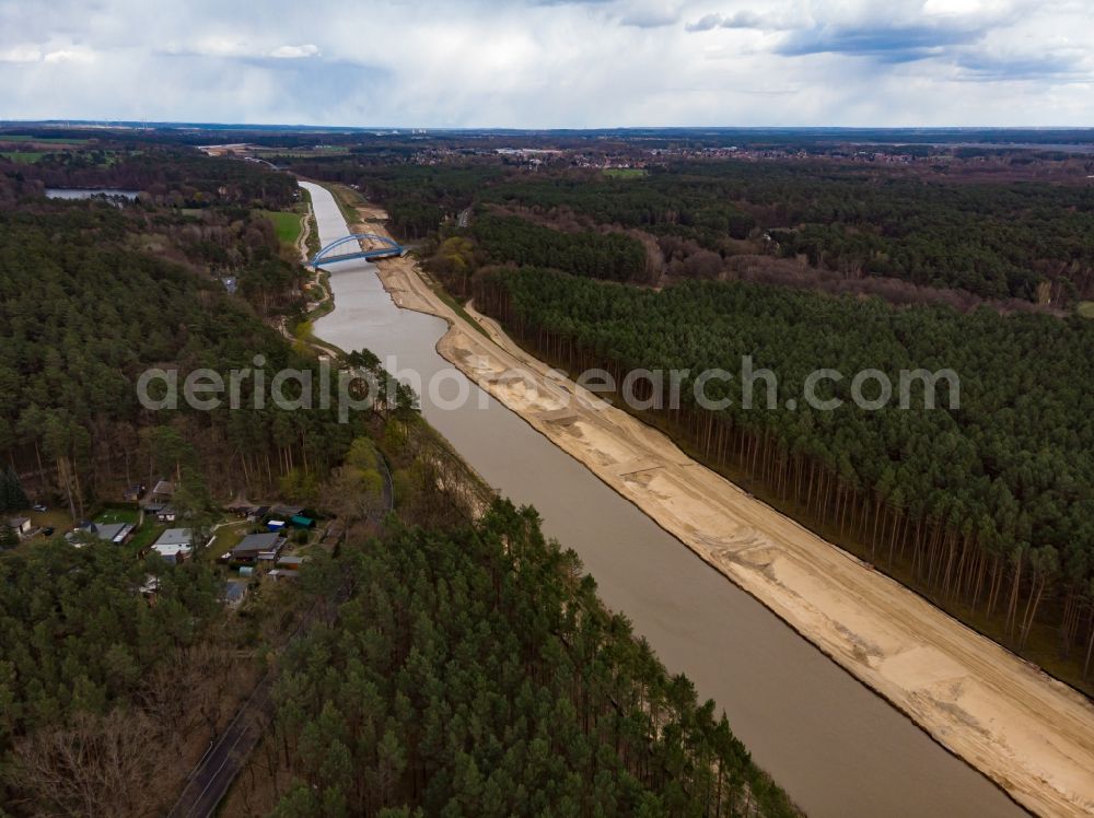 Finowfurt from the bird's eye view: Channel flow and river banks of the waterway shipping Oder-Havel-Kanal in Finowfurt at Schorfheide in the state Brandenburg, Germany