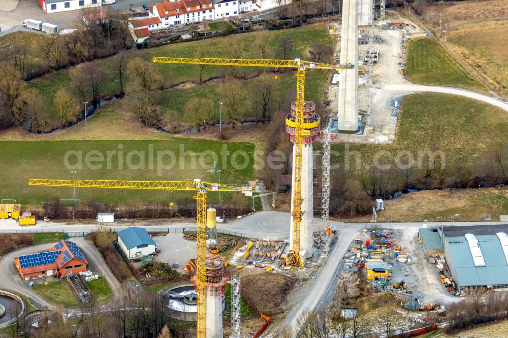 Bad Wünnenberg from above - Construction of the bypass road in in Bad Wuennenberg in the state North Rhine-Westphalia, Germany