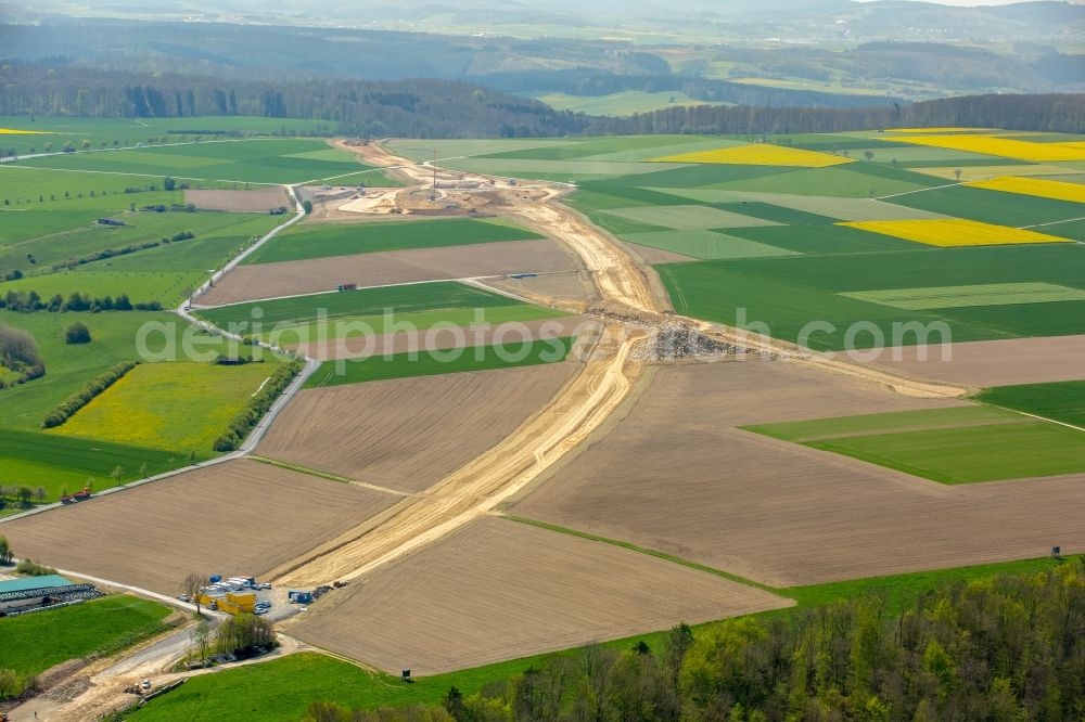 Bad Wünnenberg from above - Construction of the bypass road near Bad Wuennenberg in the state North Rhine-Westphalia