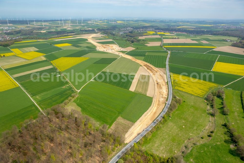 Bad Wünnenberg from above - Construction of the bypass road near Bad Wuennenberg in the state North Rhine-Westphalia