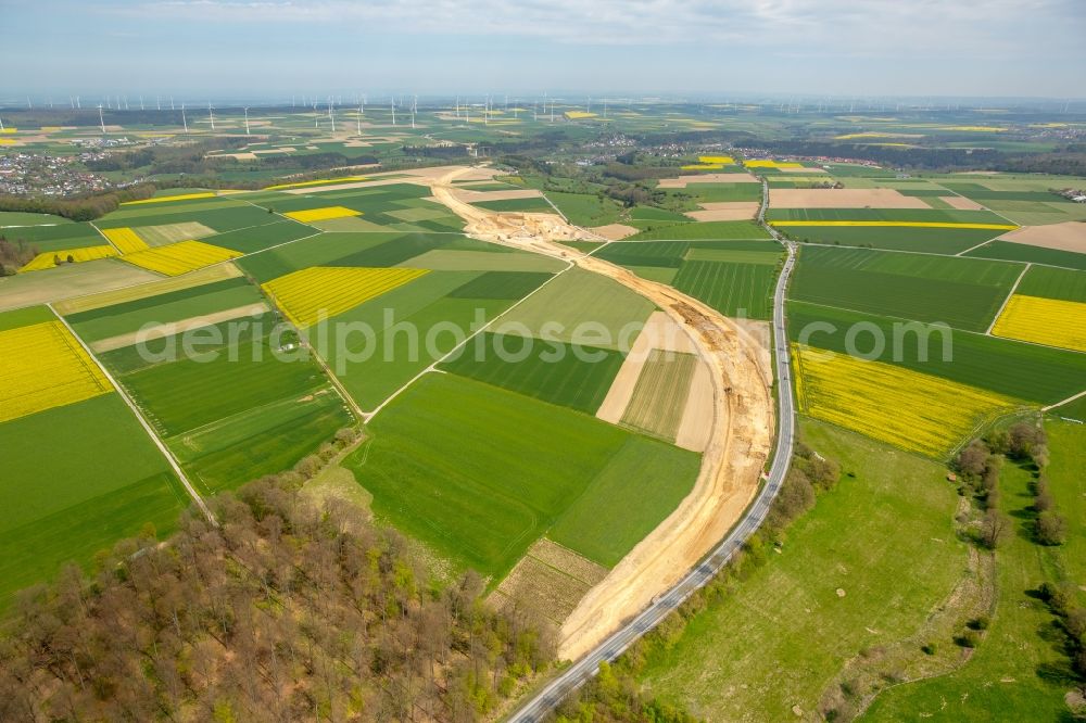 Bad Wünnenberg from the bird's eye view: Construction of the bypass road near Bad Wuennenberg in the state North Rhine-Westphalia