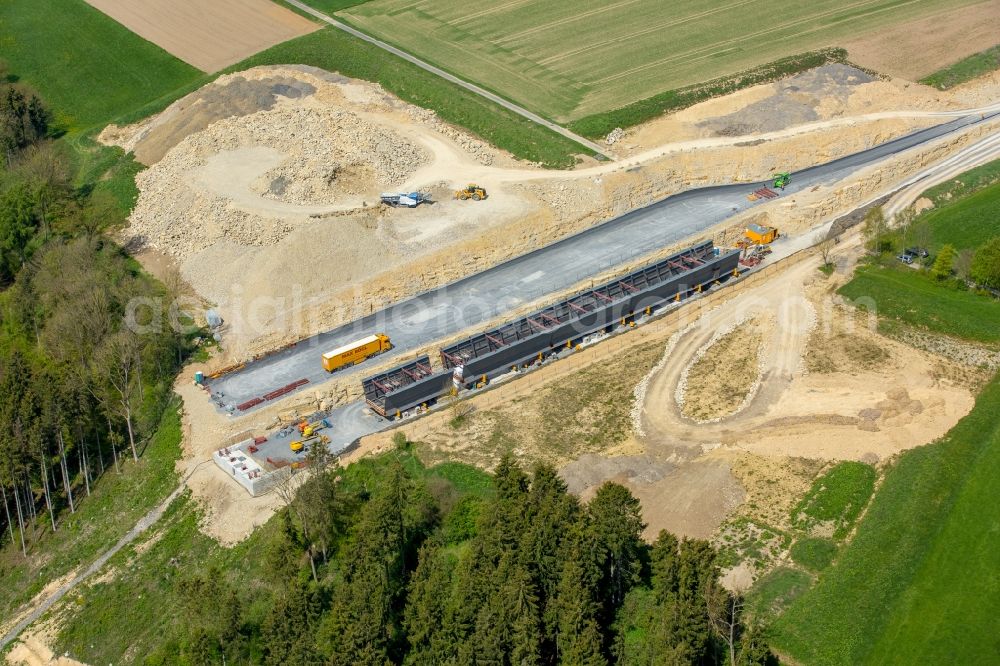 Aerial photograph Bad Wünnenberg - Construction of the bypass road bridge Aftetalbruecke in in Bad Wuennenberg in the state North Rhine-Westphalia