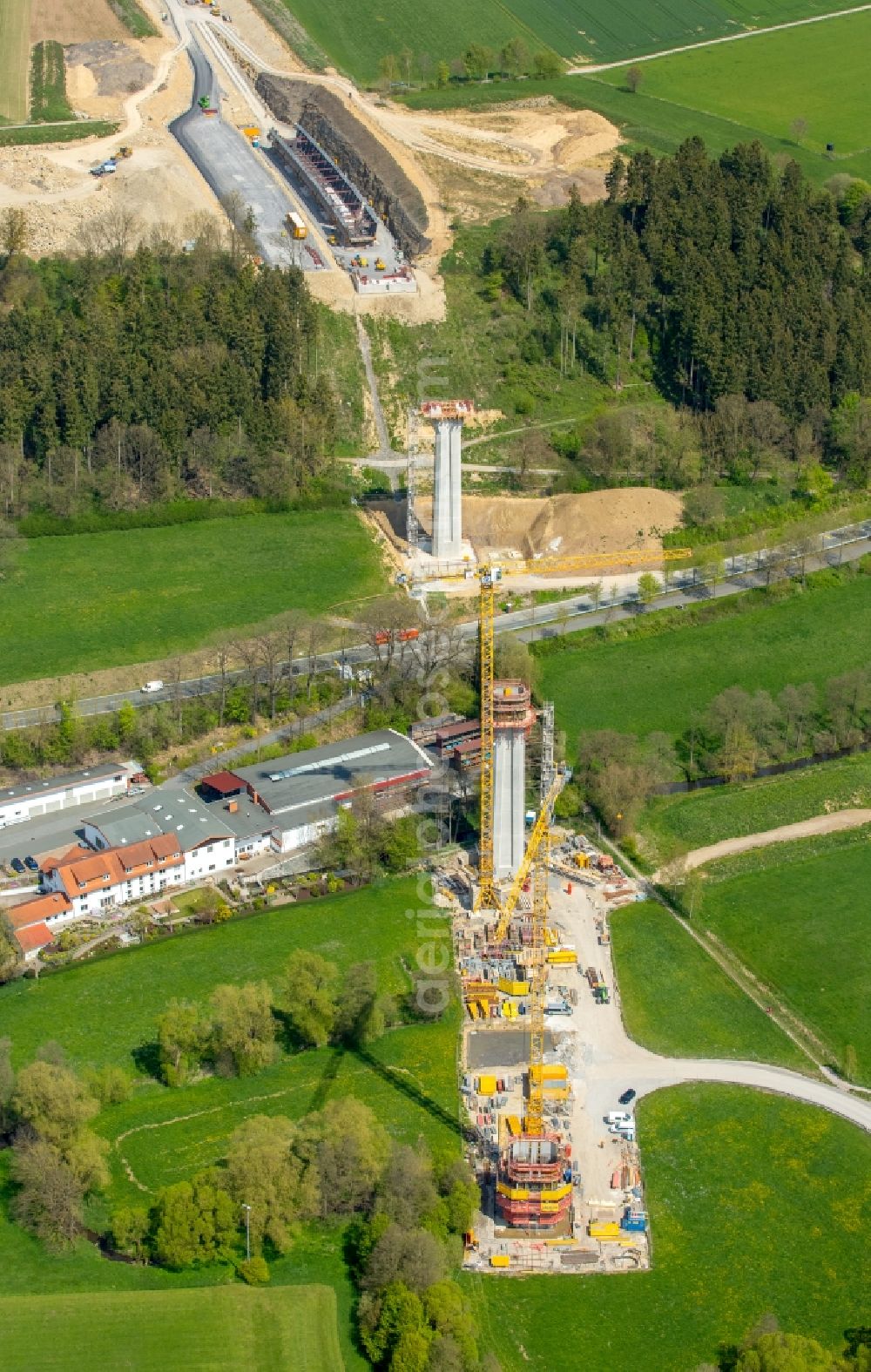 Aerial image Bad Wünnenberg - Construction of the bypass road bridge Aftetalbruecke in in Bad Wuennenberg in the state North Rhine-Westphalia