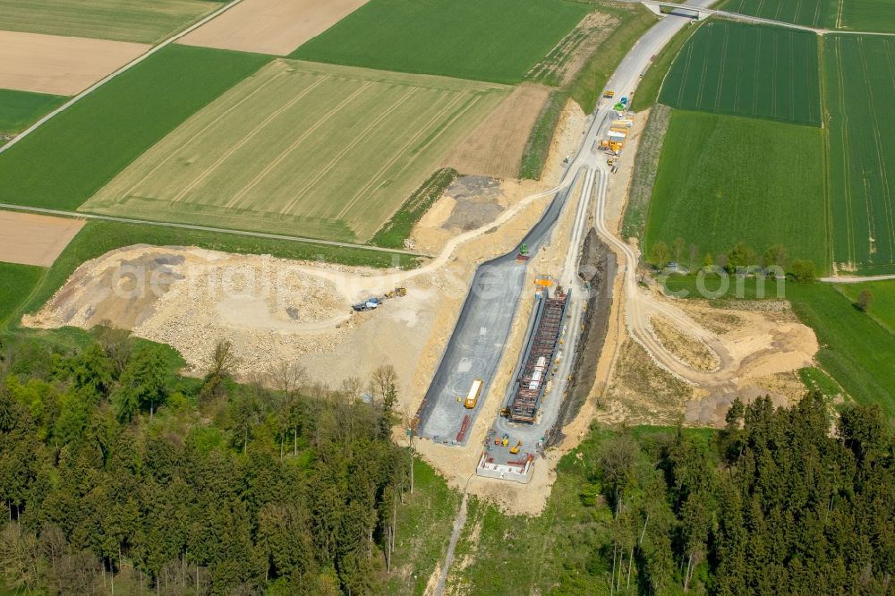 Bad Wünnenberg from the bird's eye view: Construction of the bypass road bridge Aftetalbruecke in in Bad Wuennenberg in the state North Rhine-Westphalia