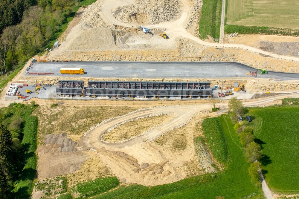 Aerial image Bad Wünnenberg - Construction of the bypass road bridge Aftetalbruecke in in Bad Wuennenberg in the state North Rhine-Westphalia