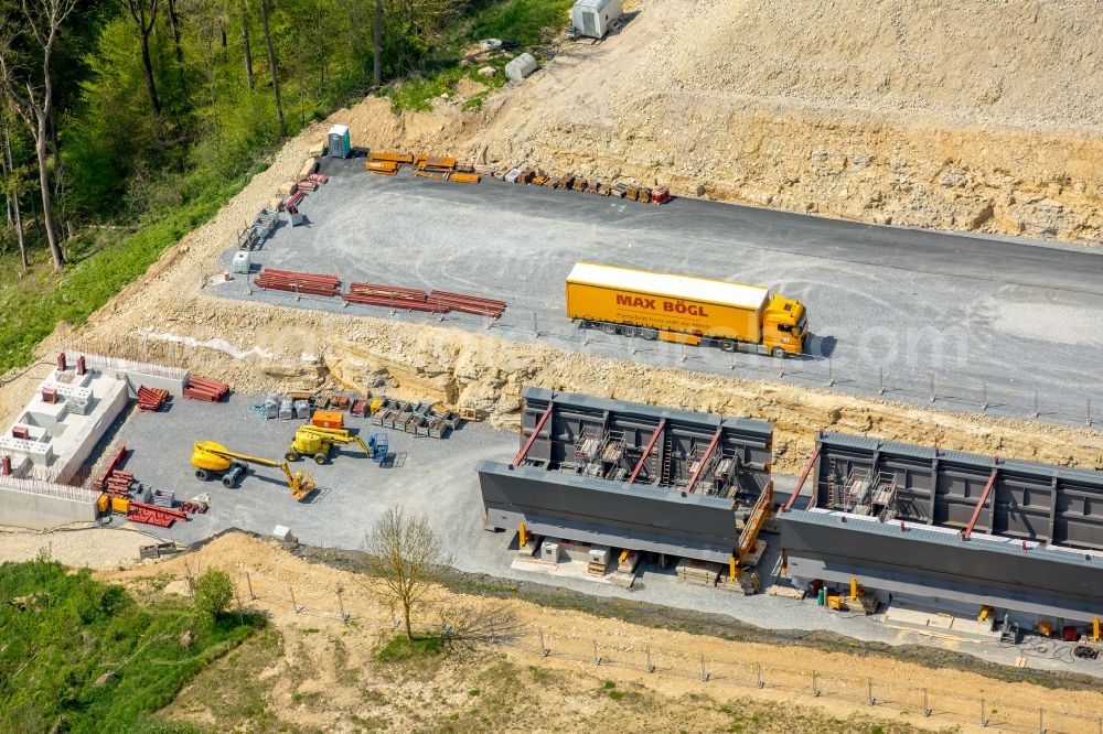 Aerial photograph Bad Wünnenberg - Construction of the bypass road bridge Aftetalbruecke in in Bad Wuennenberg in the state North Rhine-Westphalia