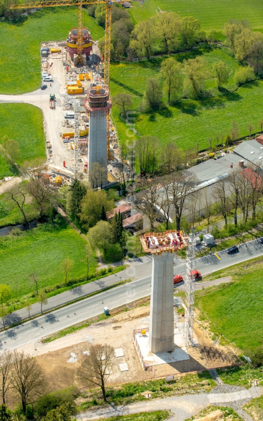 Aerial image Bad Wünnenberg - Construction of the bypass road bridge Aftetalbruecke in in Bad Wuennenberg in the state North Rhine-Westphalia