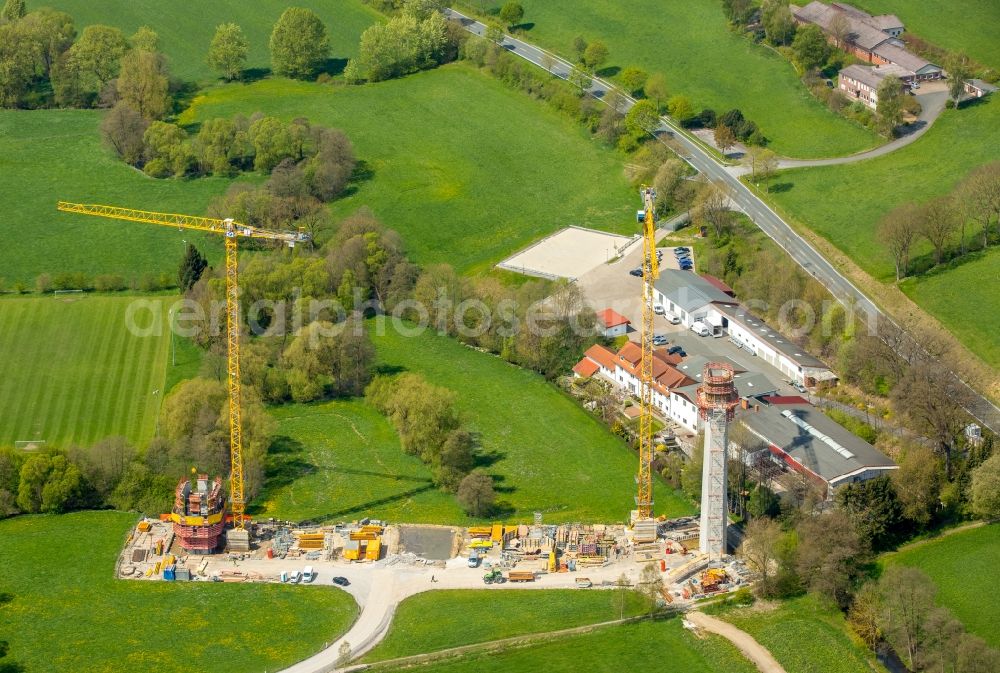 Bad Wünnenberg from the bird's eye view: Construction of the bypass road bridge Aftetalbruecke in in Bad Wuennenberg in the state North Rhine-Westphalia