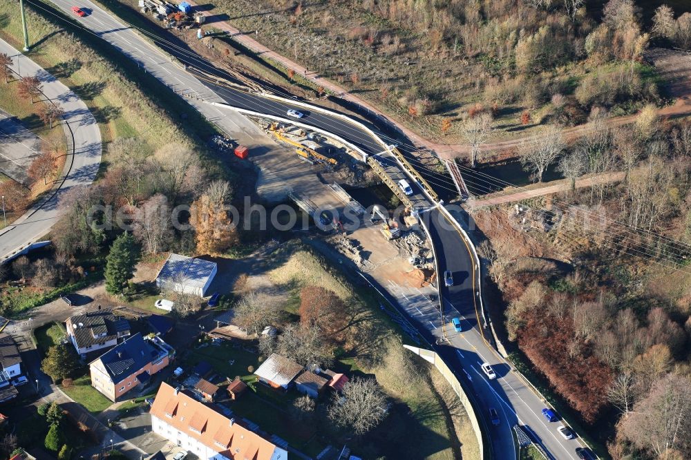 Maulburg from the bird's eye view: Construction works at the bypass road B317 with temporary Bridge in Maulburg in the state Baden-Wurttemberg, Germany