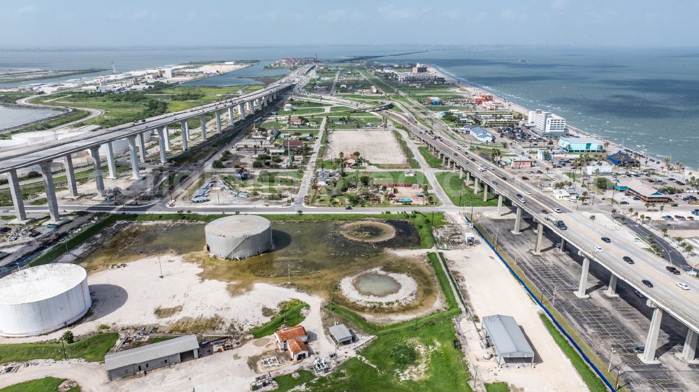 Aerial image Corpus Christi - Construction of the bypass road in on street East Causeway Boulevard in Corpus Christi in Texas, United States of America