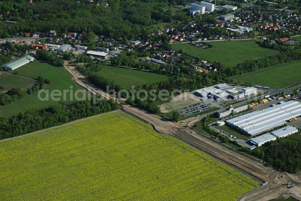 Stahnsdorf from above - Construction of the bypass road L77 n in in the district Gueterfelde in Stahnsdorf in the state Brandenburg, Germany