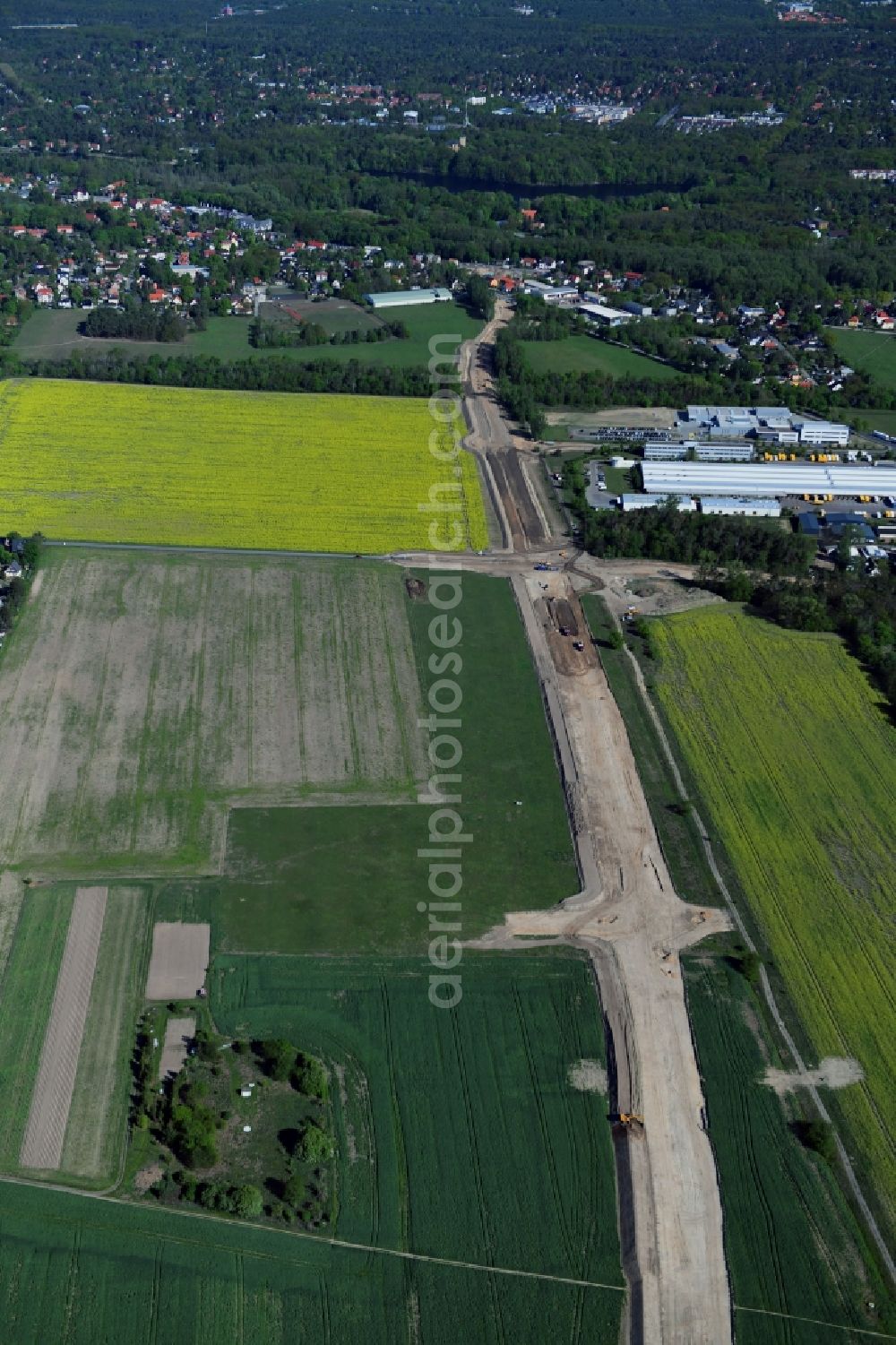 Aerial photograph Stahnsdorf - Construction of the bypass road L77 n in in the district Gueterfelde in Stahnsdorf in the state Brandenburg, Germany