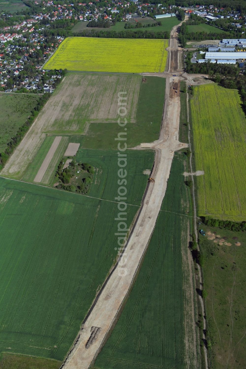 Stahnsdorf from above - Construction of the bypass road L77 n in in the district Gueterfelde in Stahnsdorf in the state Brandenburg, Germany