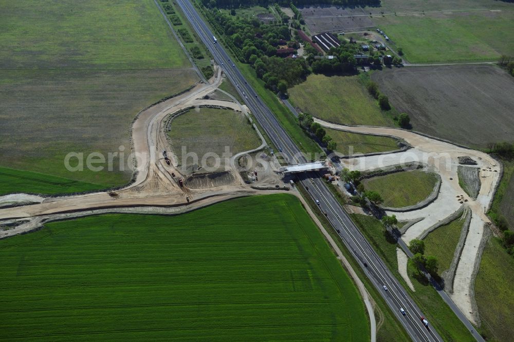 Stahnsdorf from above - Construction of the bypass road L77 n in in the district Gueterfelde in Stahnsdorf in the state Brandenburg, Germany