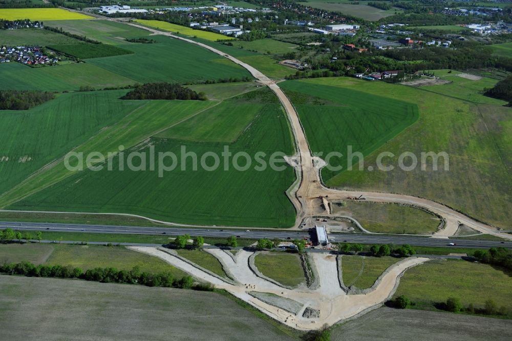 Stahnsdorf from above - Construction of the bypass road L77 n in in the district Gueterfelde in Stahnsdorf in the state Brandenburg, Germany