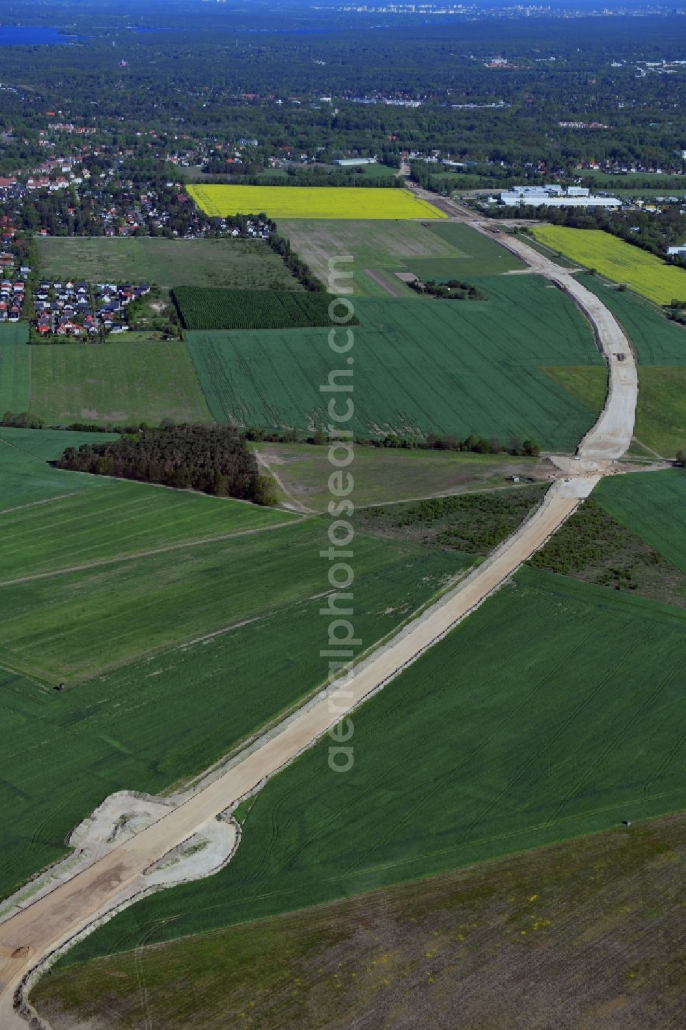 Aerial image Stahnsdorf - Construction of the bypass road L77 n in in the district Gueterfelde in Stahnsdorf in the state Brandenburg, Germany