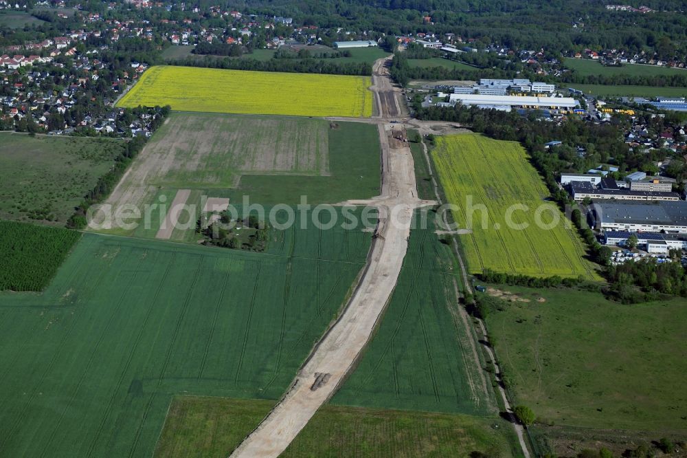 Aerial image Stahnsdorf - Construction of the bypass road L77 n in in the district Gueterfelde in Stahnsdorf in the state Brandenburg, Germany