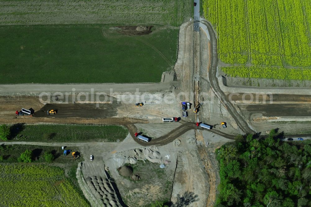 Stahnsdorf from above - Construction of the bypass road L77 n in in the district Gueterfelde in Stahnsdorf in the state Brandenburg, Germany