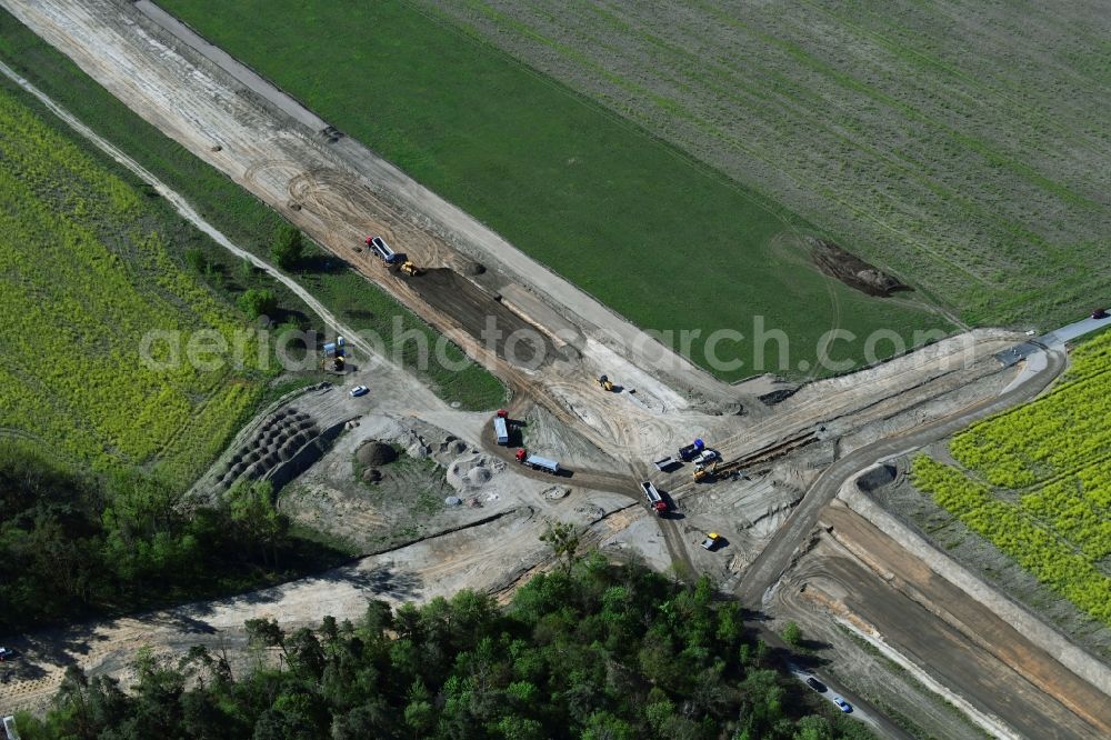 Stahnsdorf from the bird's eye view: Construction of the bypass road L77 n in in the district Gueterfelde in Stahnsdorf in the state Brandenburg, Germany