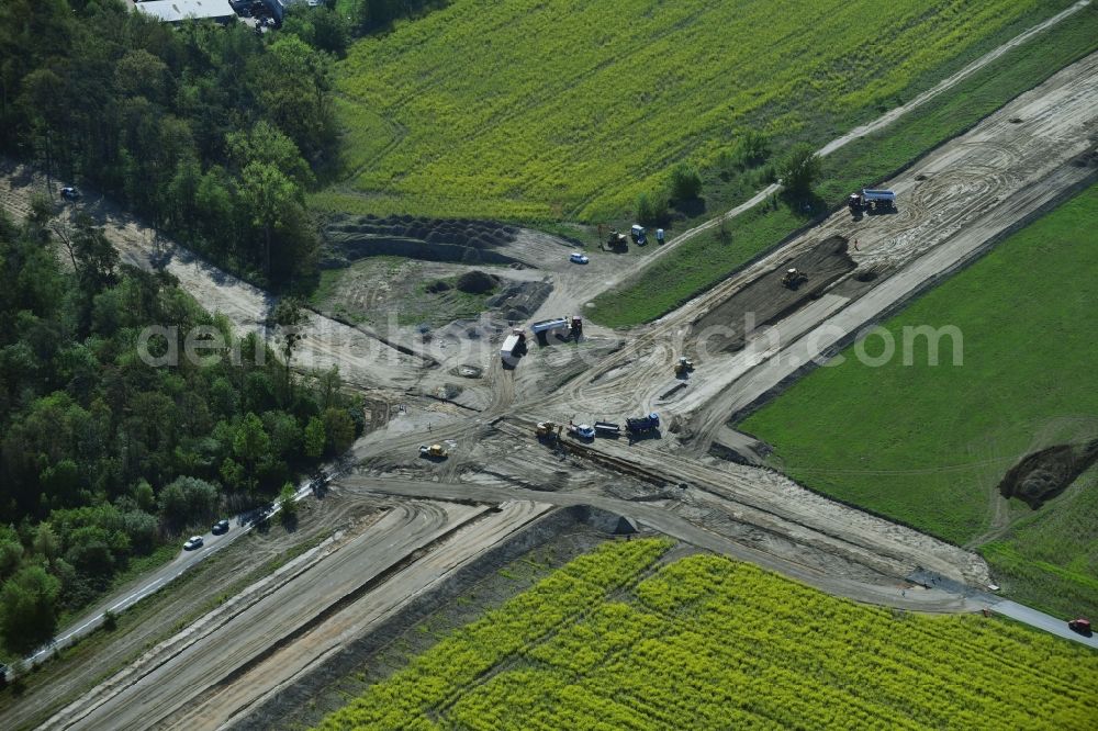 Stahnsdorf from above - Construction of the bypass road L77 n in in the district Gueterfelde in Stahnsdorf in the state Brandenburg, Germany