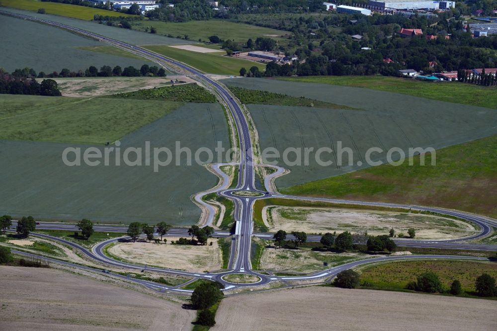 Stahnsdorf from above - Construction of the bypass road L77 n in the district Gueterfelde in Stahnsdorf in the state Brandenburg, Germany