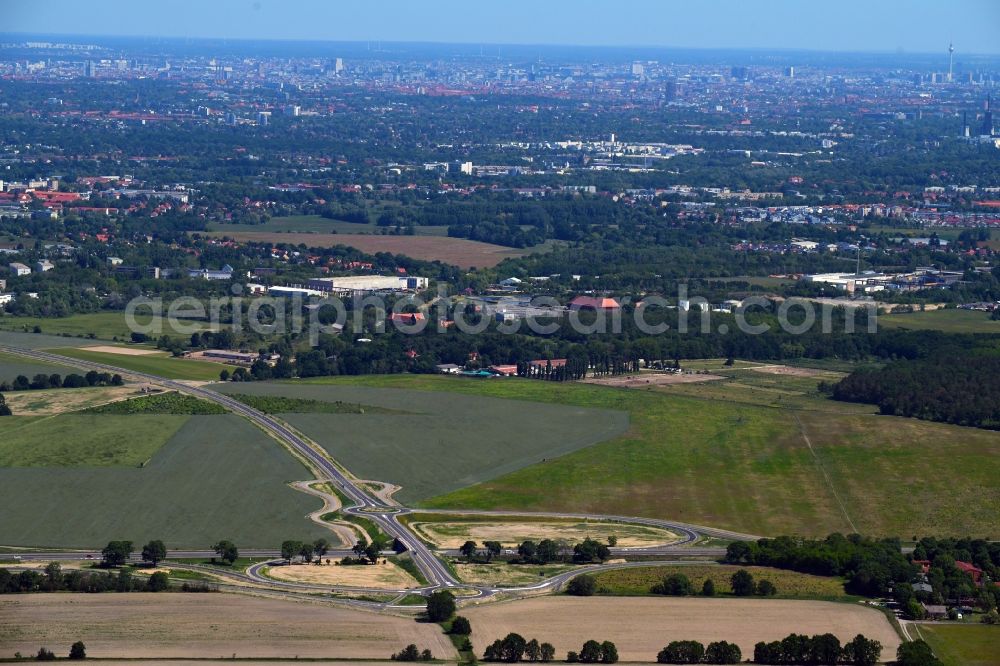 Stahnsdorf from above - Construction of the bypass road L77 n in the district Gueterfelde in Stahnsdorf in the state Brandenburg, Germany