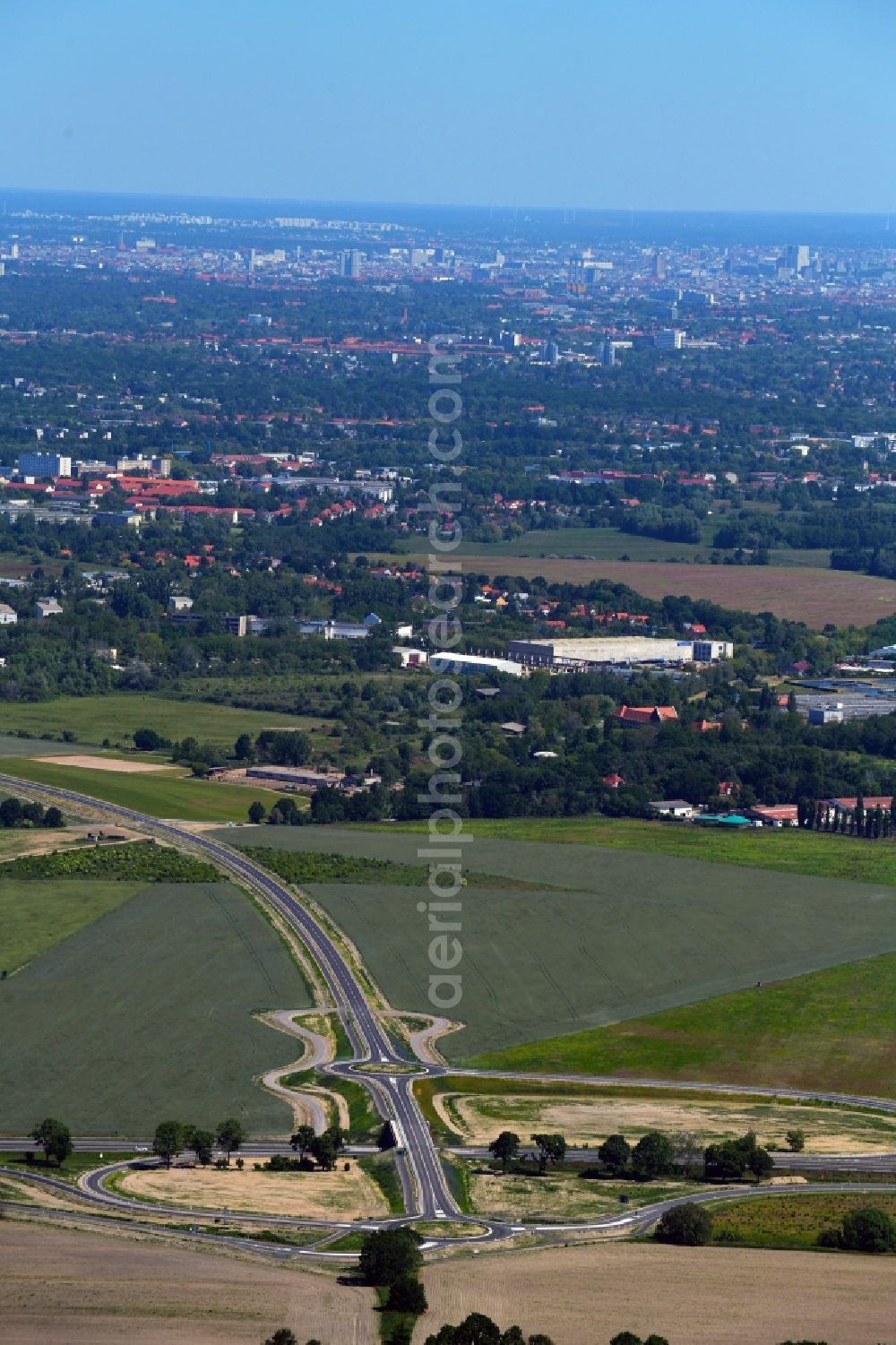 Stahnsdorf from the bird's eye view: Construction of the bypass road L77 n in the district Gueterfelde in Stahnsdorf in the state Brandenburg, Germany