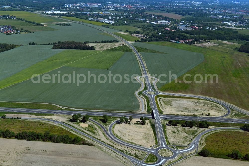 Stahnsdorf from above - Construction of the bypass road L77 n in the district Gueterfelde in Stahnsdorf in the state Brandenburg, Germany