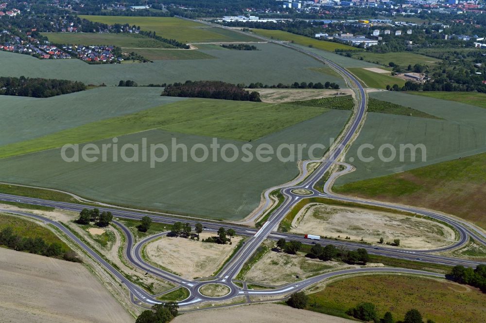 Stahnsdorf from above - Construction of the bypass road L77 n in the district Gueterfelde in Stahnsdorf in the state Brandenburg, Germany