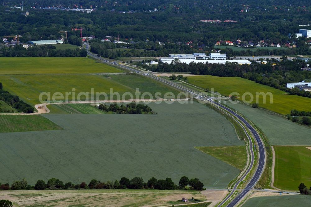 Stahnsdorf from the bird's eye view: Construction of the bypass road L77 n in the district Gueterfelde in Stahnsdorf in the state Brandenburg, Germany