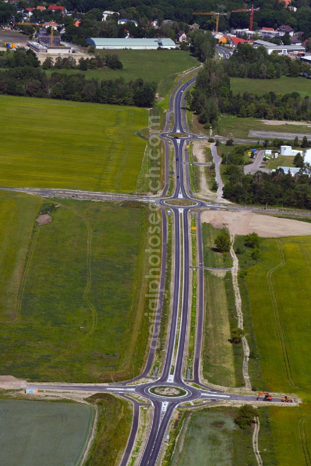 Stahnsdorf from above - Construction of the bypass road L77 n in the district Gueterfelde in Stahnsdorf in the state Brandenburg, Germany