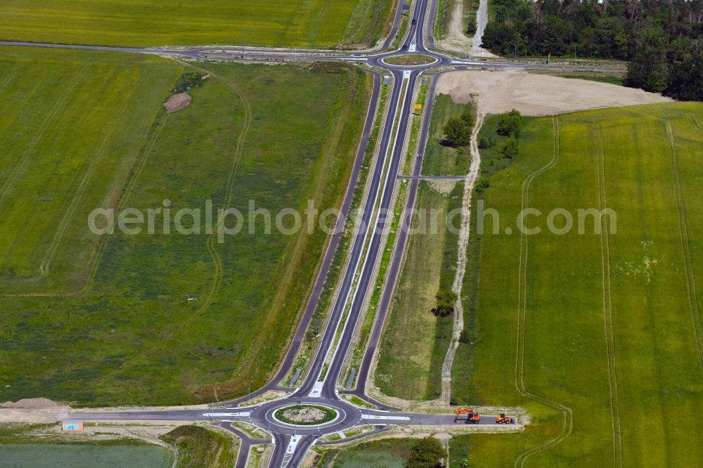 Aerial image Stahnsdorf - Construction of the bypass road L77 n in the district Gueterfelde in Stahnsdorf in the state Brandenburg, Germany