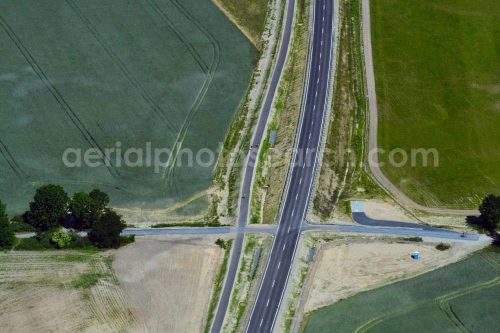 Stahnsdorf from above - Construction of the bypass road L77 n in the district Gueterfelde in Stahnsdorf in the state Brandenburg, Germany