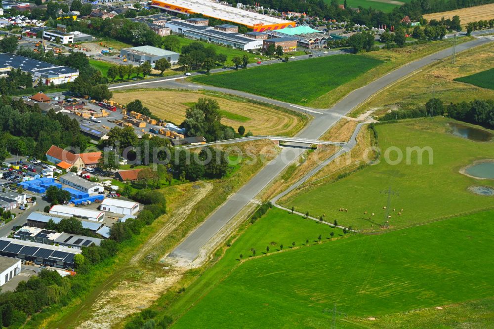 Münster from the bird's eye view: Construction of the bypass road in on street Rudolf-Diesel-Strasse in the district Ost in Muenster in the state North Rhine-Westphalia, Germany